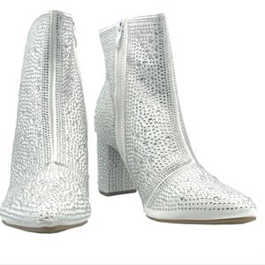 White Rhinestone Ankle Booties Size 8